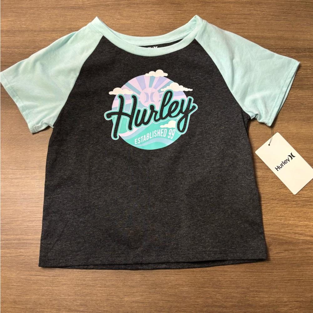 Hurley BNWT Kids' Graphic T-Shirt, Black/Mint, Size 6X (6-7).